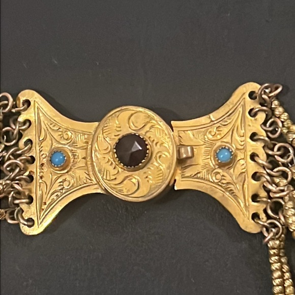 Antique 1800s Gold Victorian Bohemian Multi Strand Garnet Beaded Necklace - Picture 10 of 16